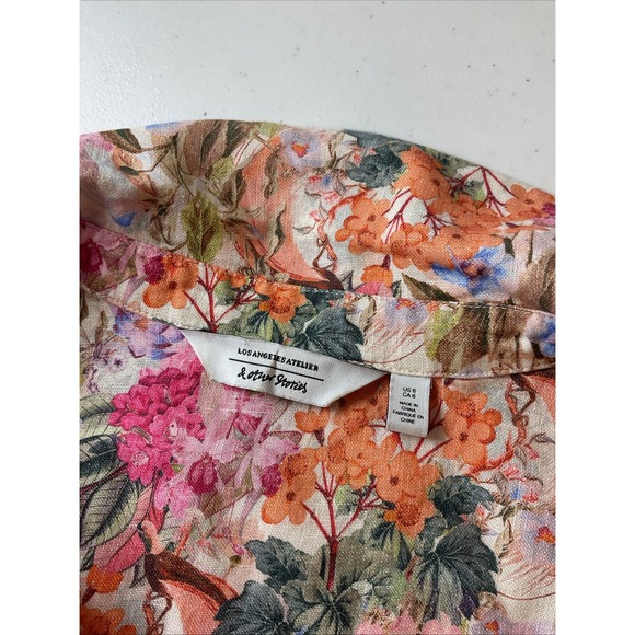 & Other Stories Pink Floral Linen Puff Sleeve Belted Romper Size 6 Casual Travel - Picture 6 of 11